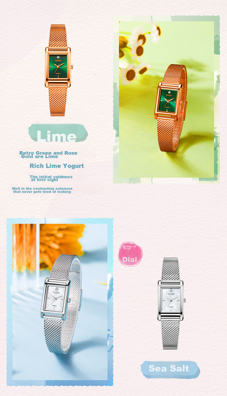 CITIZEN Watch, Juicy Tint Series Quartz Square Green Dial Women's Watch, Gift for Girlfriend, EJ6123-81W 3