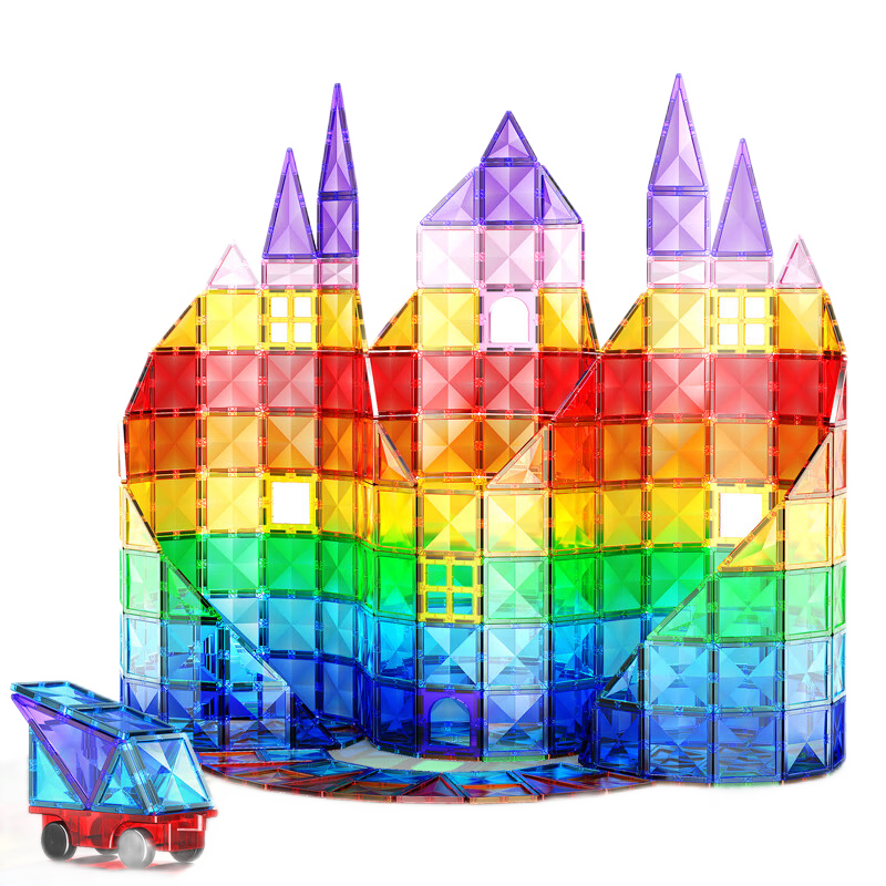 Beienshi Children's Building Blocks Toy, Magnetic Tiles with Colored Windows, for Ages 3-6, Magnetic Toy Gift, Interlocking Puzzle, 7.5-Inch Jigsaw Puzzle with 120 Pieces