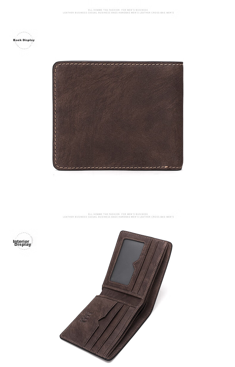 ELLE HOMME Men's Short Wallet, Top-Grain Leather Multifunctional Billfold, Two-Fold Money Clip 3920, Birthday Gift for Me 8