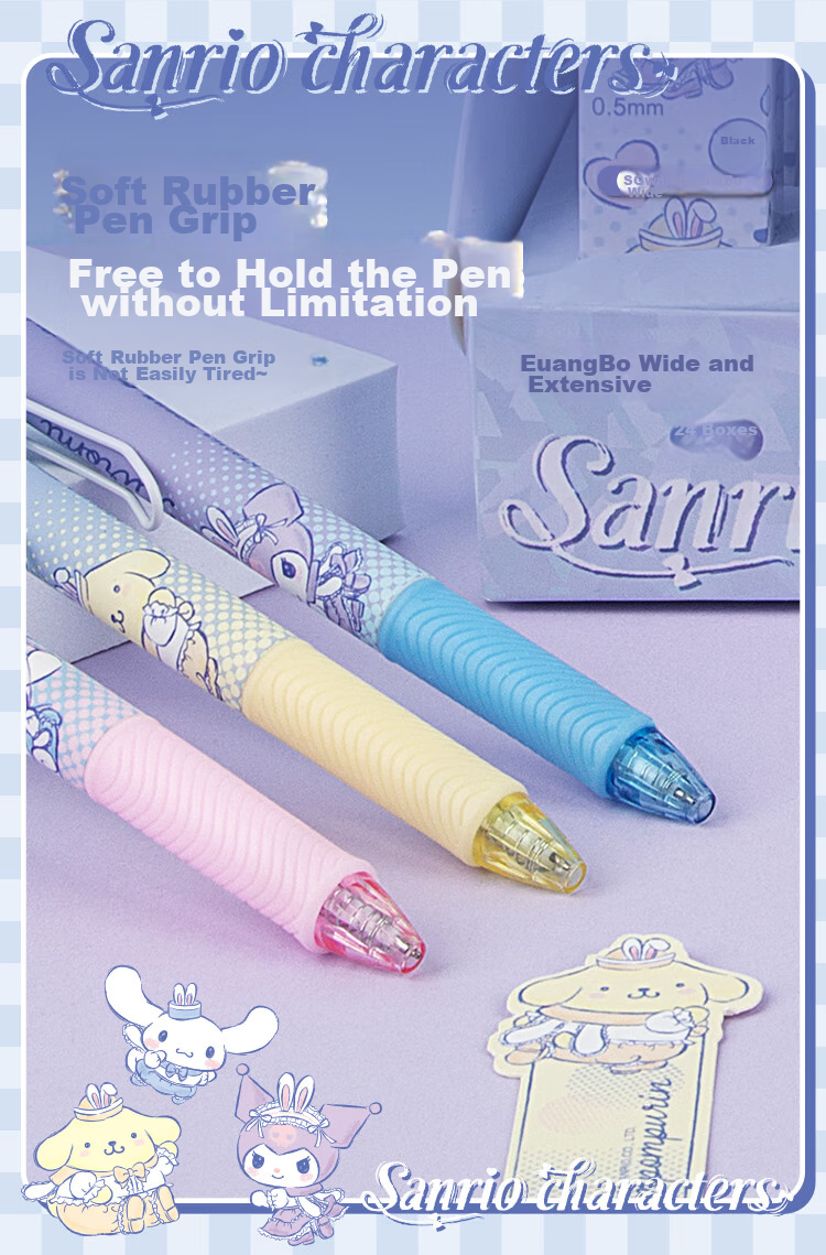 GuangBo &Sanrio Push-Button Blind Box Gel Pen, Black Smooth ST Tip Exam Pen Writing Pen Signature Pen 1 Piece, Stationery Back-To Gift KT82154 6