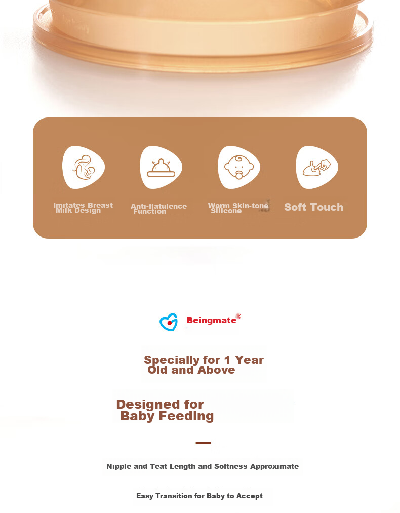 Beingmate Big Baby Straw Nipple, Infant Breast-Like Weaning Wide-Neck Silicone Nipple for Learning to Drink Milk, Suitable for 12 Months And Above 4