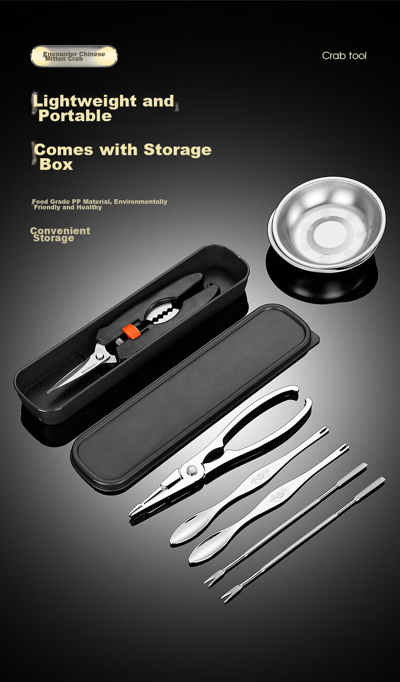 Guangyi Crab Eight-Piece Set, Cracking Tools, Stainless Steel Crab Needles, Crab Peeling Pliers, Crab Knife, 9-Piece Set GY8909 9