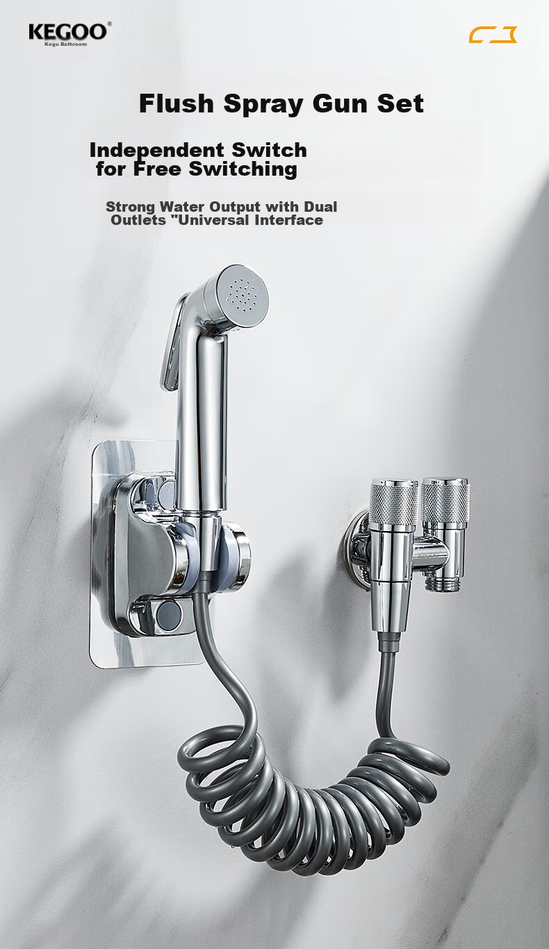 KEGOO Toilet Spray Gun Companion Angle Valve One-In Two-Out Set, Bathroom Pressure-Increasing Flush Spray Head Water Distributor Tee K5057 1