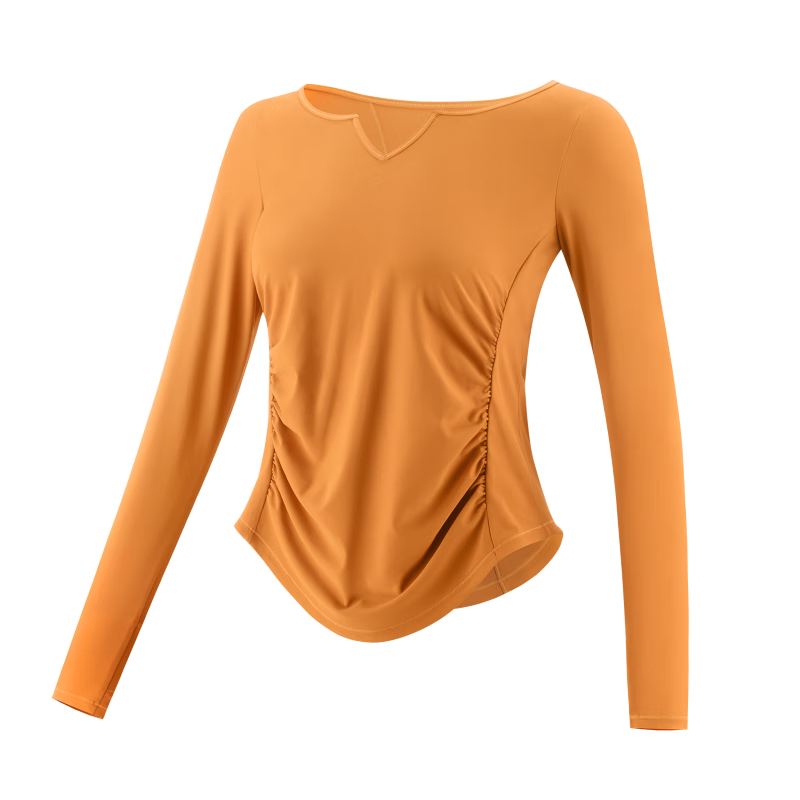 VFU Women's Quick-Dry Yoga Top, Running Fitness Workout Sweatshirt, Pilates Training Long Sleeve Cover-Up, Peach Color, Size S