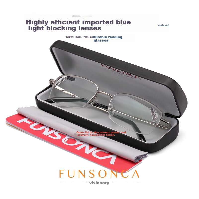 Funsonca Anti-Blue Light Comfortable Ultra-Light Fashionable Reading Glasses for Men And Women, Metal Durable Business 6100, -1.00 Diopter