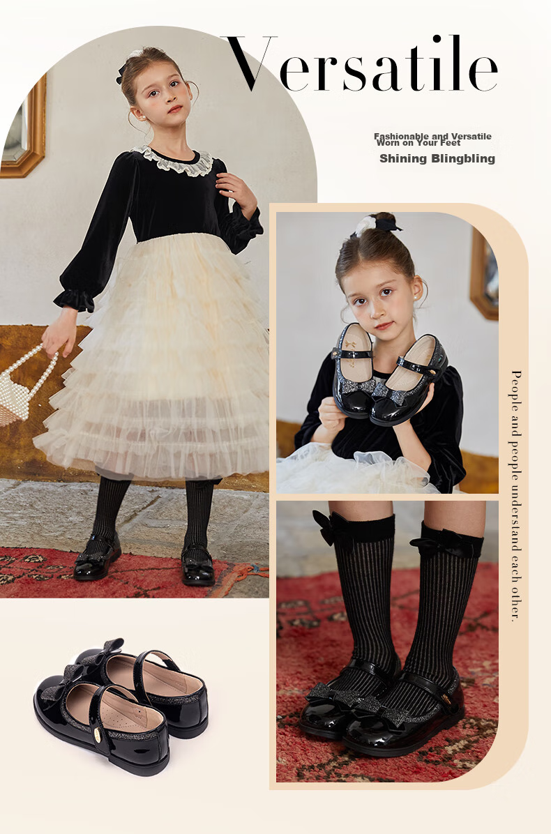 Follow Me Girls' Leather Shoes, Children's Princess Shoes, Patent Leather Soft Sole Performance Shoes, Children's Flats, Square-Toe Leather Shoes, Lotus Pink, Size 36 6
