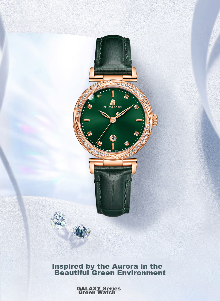 ERNEST BOREL Swiss Ladies' Watch [Mid-Autumn Festival Gift] Star Diamond Series with Gold-Plated Steel Band, Mother-Of Dial, And Diamond-Encrusted Quartz Women's Watch 3