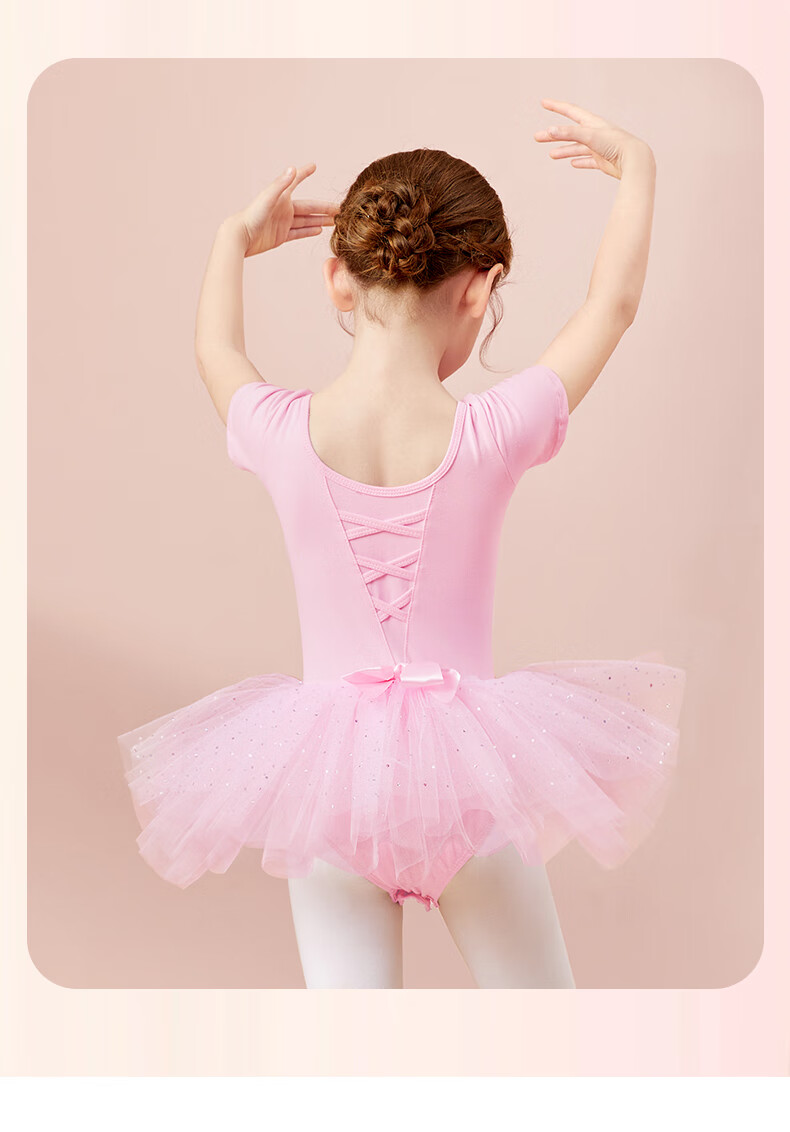 Aiwuge Children's Dance Dress, Girls' Spring And Autumn Long-Sleeve Pink Princess Tulle Skirt One-Piece Practice Costume, Size 130 11