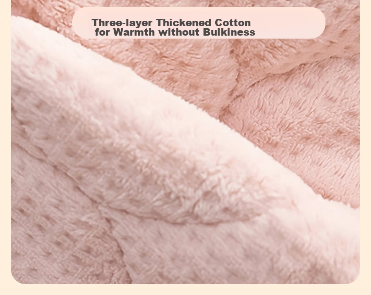 MiiOW Coral Fleece Three-Layer Padded Women's Pajamas, Ultra-Thick Fleece-Lined Warm Loungewear, Suitable for Outdoor Wear, Cherry Blossom Pink 23