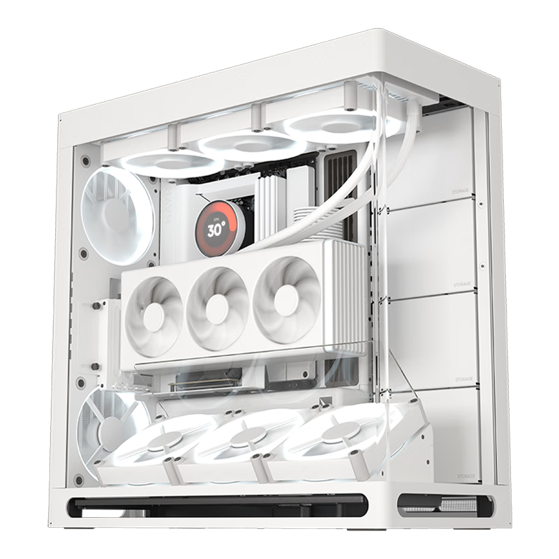 HAVN HS420 VGPU White, Seaside View Case, Includes Vertical GPU Mount Kit/curved Glass/magnetic Panel, Supports E-ATX Motherboard, 420mm Water Cooling