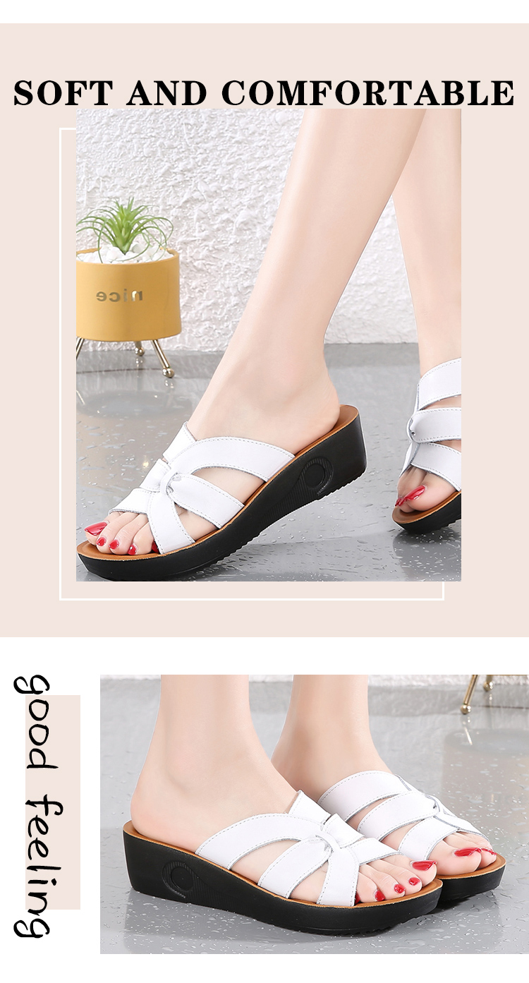 Pounise Women's Fashionable Wedge Sandals, Comfortable Versatile Open-Toe Thick-Soled Mom Slippers PDX-0520 White 35/225(1.5) 8