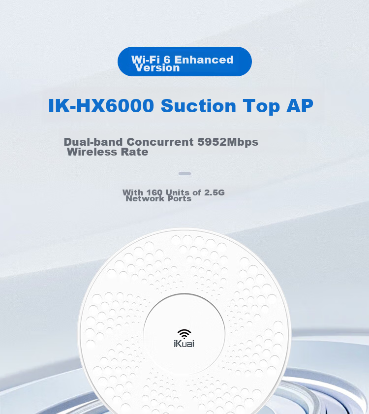 IKuai IK-HX6000 Dual-Band 6000Mbps Ceiling-Mounted AP, High-Performance Enterprise-Grade, 2.5G Ethernet Port, Standard PoE/12V DC Power Supply, AC Management 1