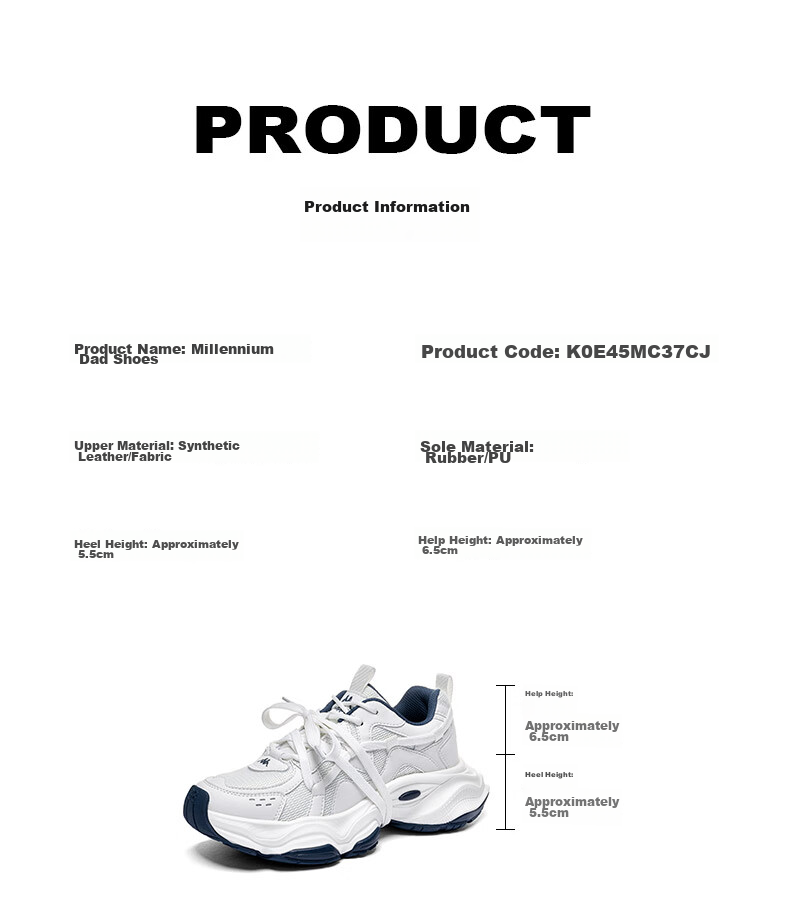 Kappa Women's Sneakers, Breathable Dad Shoes, New Autumn Casual Height-Increasing White Shoes for Women, Haichang Blue, Size 36 10