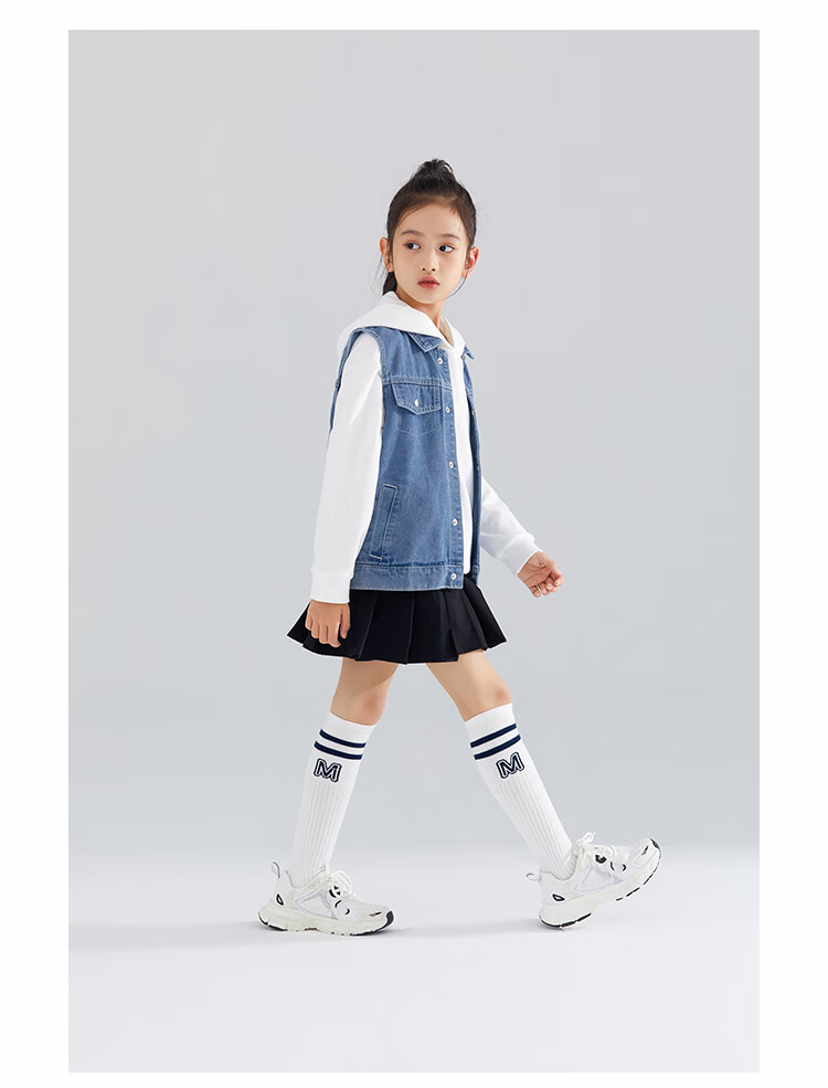 QQ DUCK Children's Denim Jacket Girls Casual Vest Sleeveless Top Versatile Waistcoat Blue; 140 8