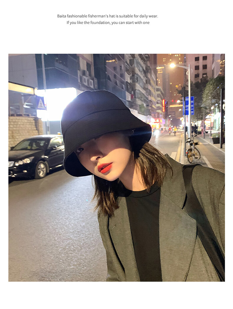 XUEXIMAN Women's Black Straight Bucket Fisherman Hat, Thin Style, Face-Covering, Sun-Protective Hat 9