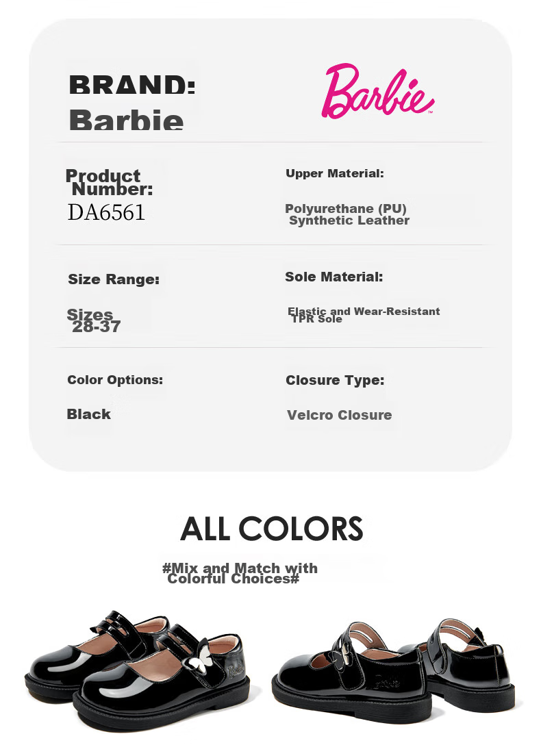 Barbie Girls' Shoes for Spring And Autumn, Black Leather School Shoes for Girls, Versatile Performance Shoes for School, DA6561, Black, Size 31 7