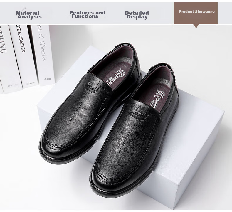 Qiangren Business Casual Shoes, Top-Grain Leather Slip-On Men's Shoes, Soft Upper And Sole, Work Dress Shoes, JD351047, Black, Size 40 11