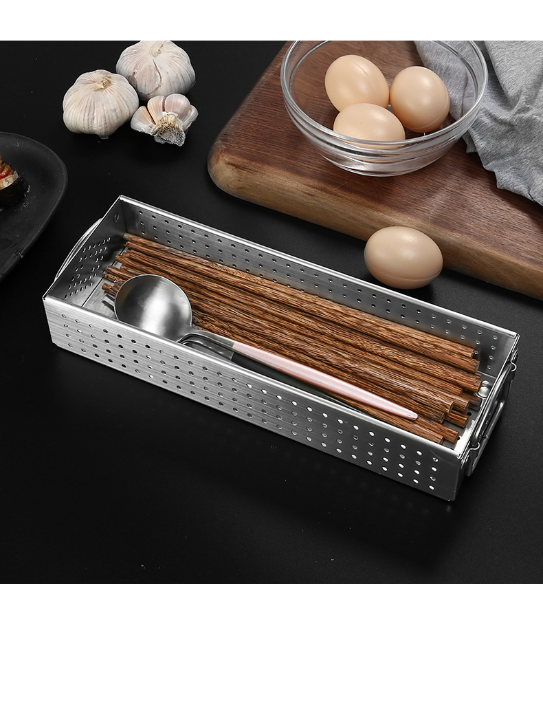 General's Kitchen 304 Stainless Steel Chopstick Box Disinfection Cabinet Spoon and Chopstick Storage Box Draining Rack Cutlery Storage Basket [Small Size] 14