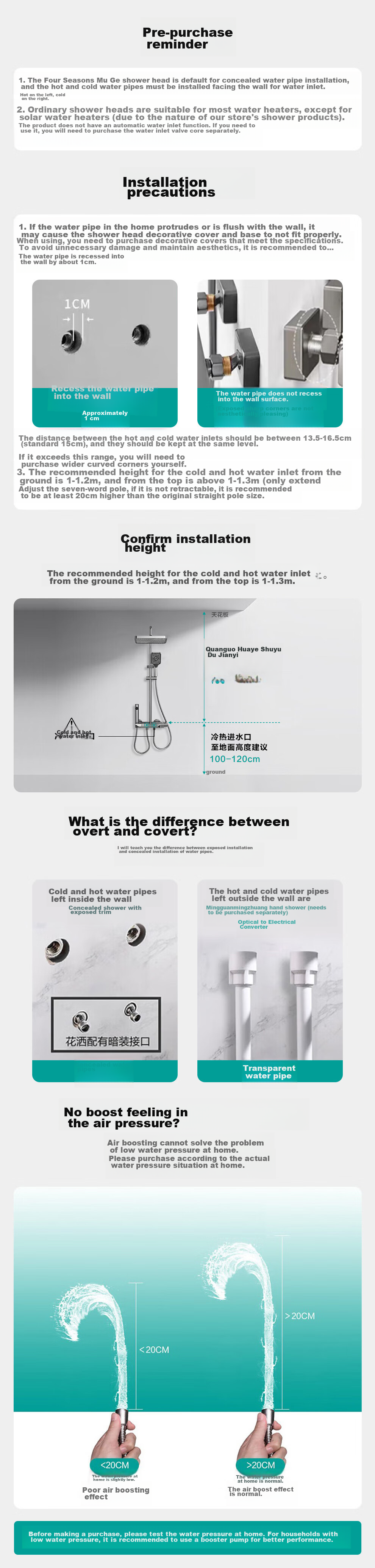 MICOE Shower Set Gun Gray Hot and Cold Shower Set Bathroom Pressurized Shower Head Full Set M-A130 19