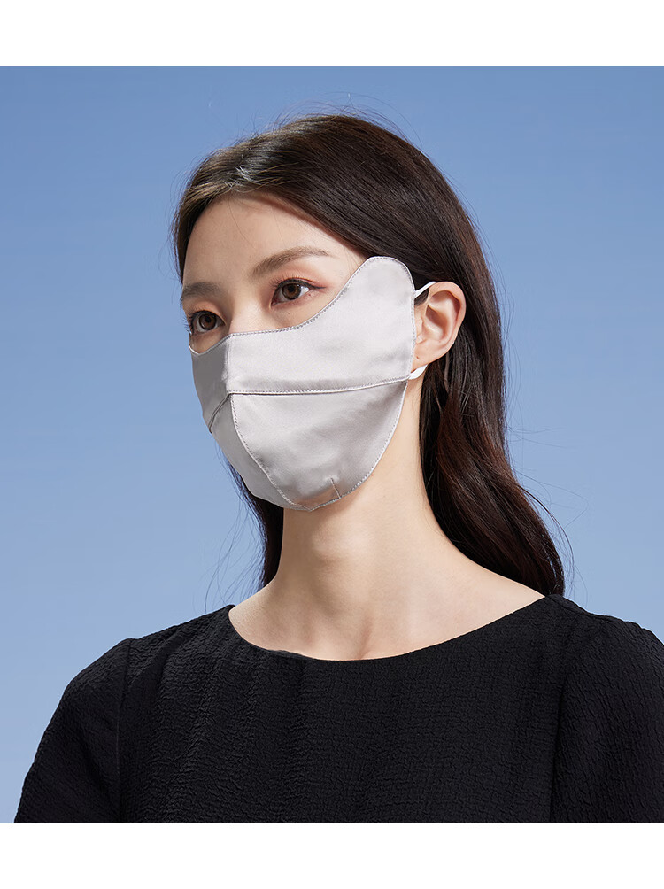 Shanghaigushi Silk Sun Protection Face Mask, Lightweight And Thin, 100% Mulberry Silk Face Cover for Women, Summer UV Protection for Driving, Silver Gray 7