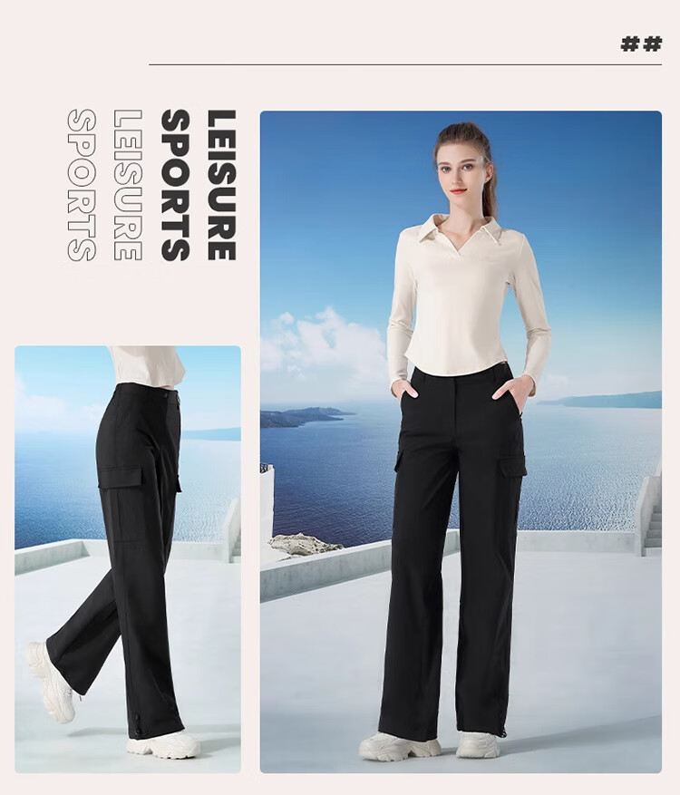 CAMEL Women's Cargo Pants, Unisex Style, Autumn Waterproof Casual Pants, Slimming Straight-Leg Sweatpants, Fleece-Lined Fashionable Woven Pants, Size L 23