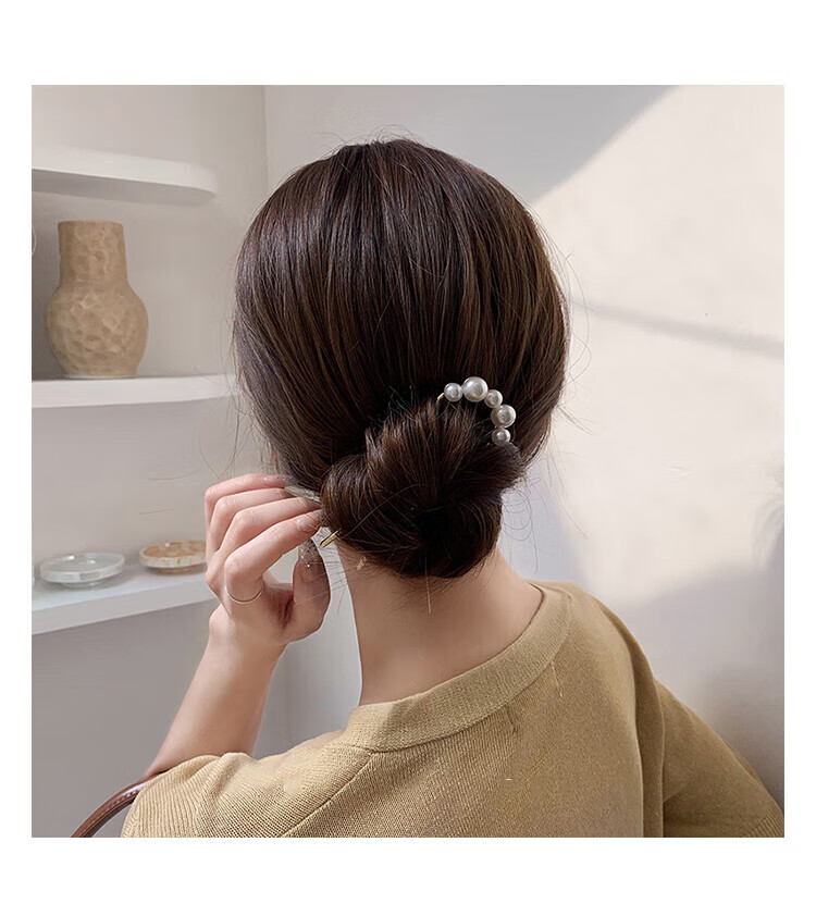 Xiangwan U-Shaped Pearl Hairpin for Women, Simple Hair Stick for Bun Hairstyle, Hair Accessory, Birthday Gift for Girls 4