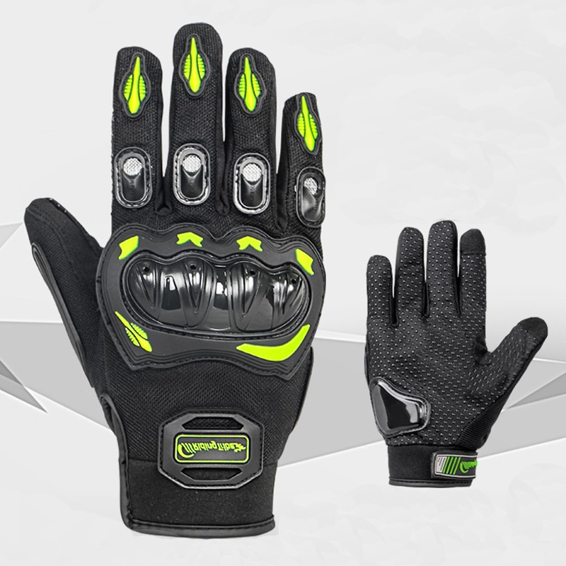 BIKEBROS Motorcycle Riding Gloves, All-Season Anti-Fall Wear-Resistant Racing Gloves with Touchscreen Function, Summer Motorcycle Gear, Green M Size