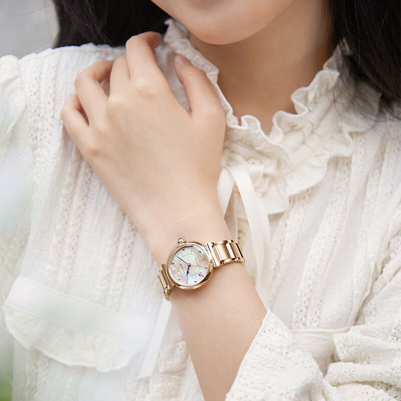 CITIZEN Watch for Women, Japanese-Korean Style, Small Bell Flower, Eco-Drive, Mother-Of Dial, Steel Band, Student Gift for Girlfriend, EM1073-85Y