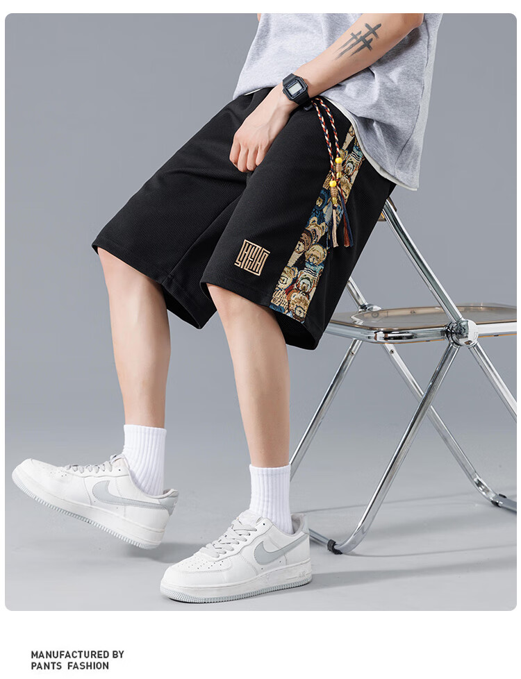 Touhaoqingnian Men's Shorts, Summer Ice Silk Quick-Dry Five-Point Sports Pants, New Chinese-Style Embroidery, Plus Size Casual Pants, Black, 5XL 2