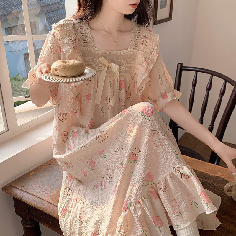 Langsha Princess-Style Nightgown for Women, Summer Sweet Sleepwear, Elegant Ins Style Loose Thin Loungewear