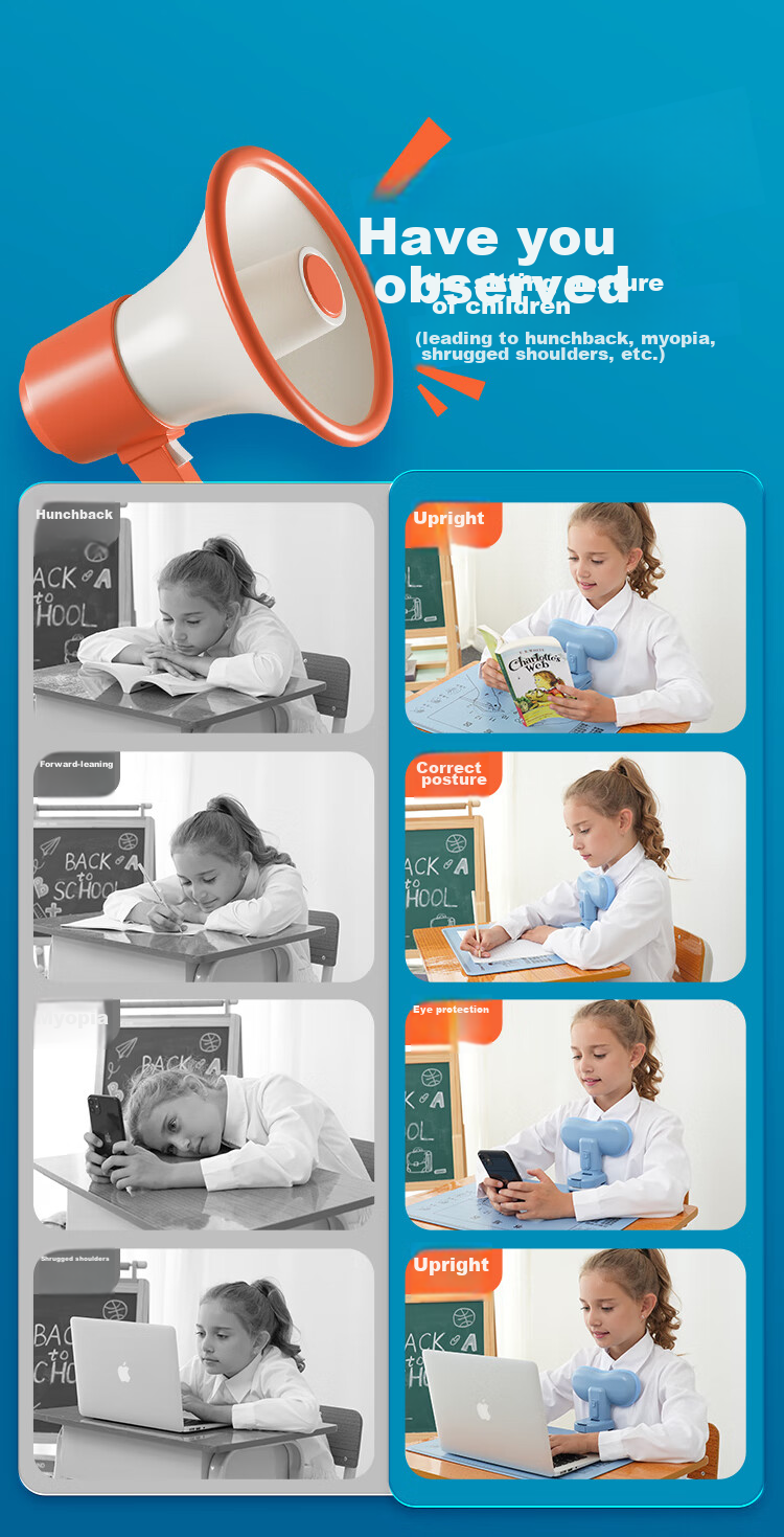COMIX Children's Posture Corrector Desk Stand, Student Learning Posture Corrector to Prevent Hunching, Posture Correction Device for Writing, Anti-Curved Spine Children's Gift XS-61 Blue 1