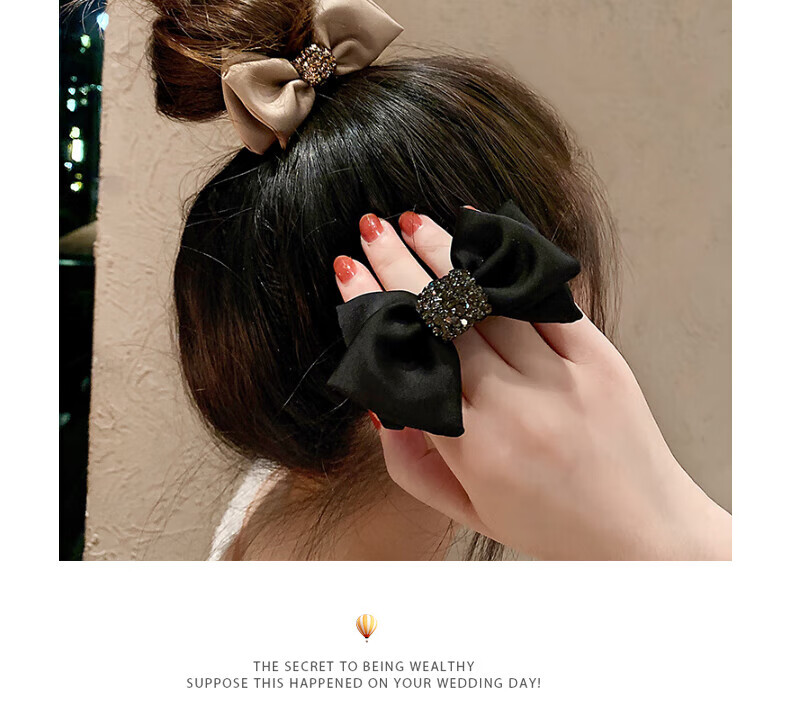 Xiangwan Hair Ties, 2 Pieces French Bow Hair Bands, Elegant Large Hair Ties, Ponytail Hair Bands with Rhinestone Hair Accessories 8