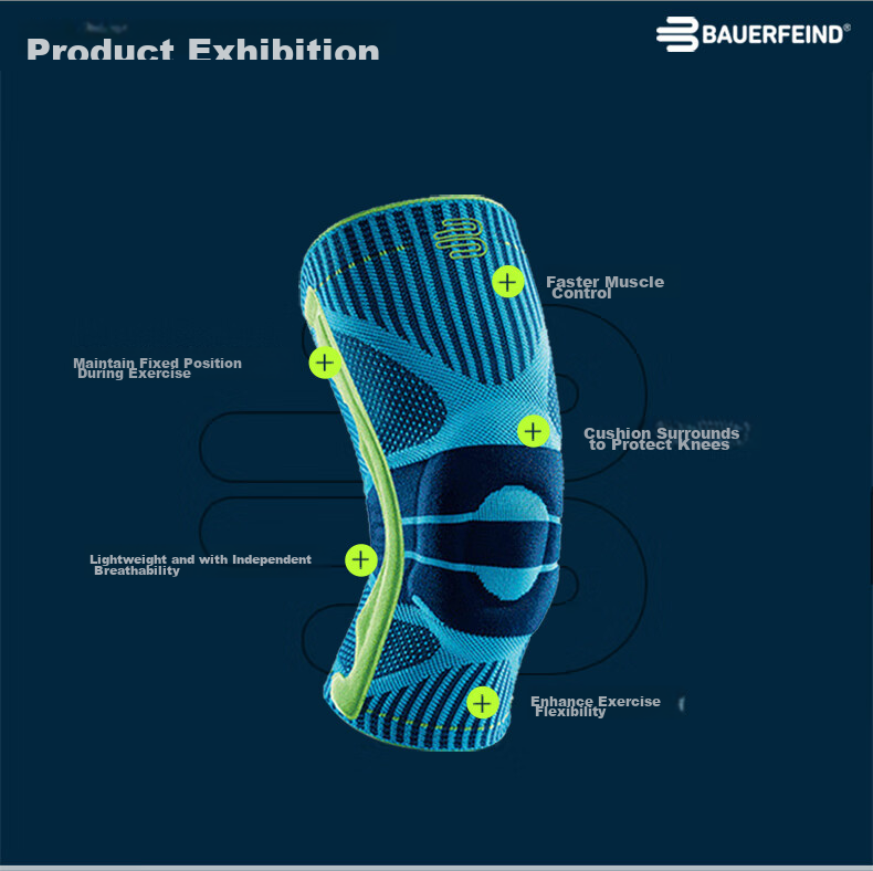 BAUERFEIND Sports Knee Brace, Summer Basketball Running Meniscus Knee Support Pad, Blue XXL Single Piece 4