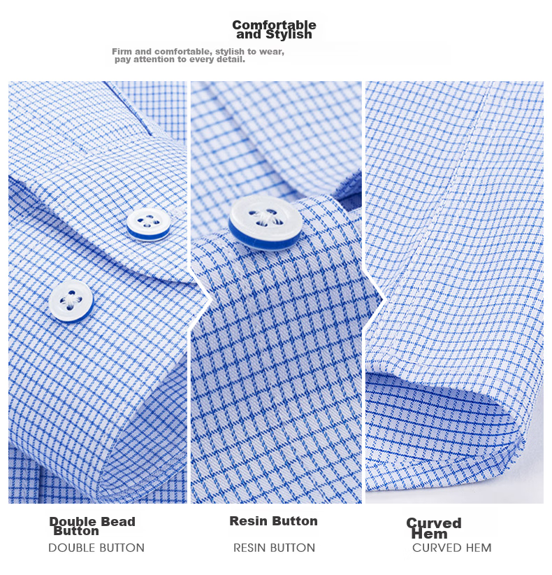 FIRS Long-Sleeve Shirt for Men, Middle-Aged And Young Business Casual Plaid Shirt TRT4450 Blue Plaid Long-Sleeve Size 38 2
