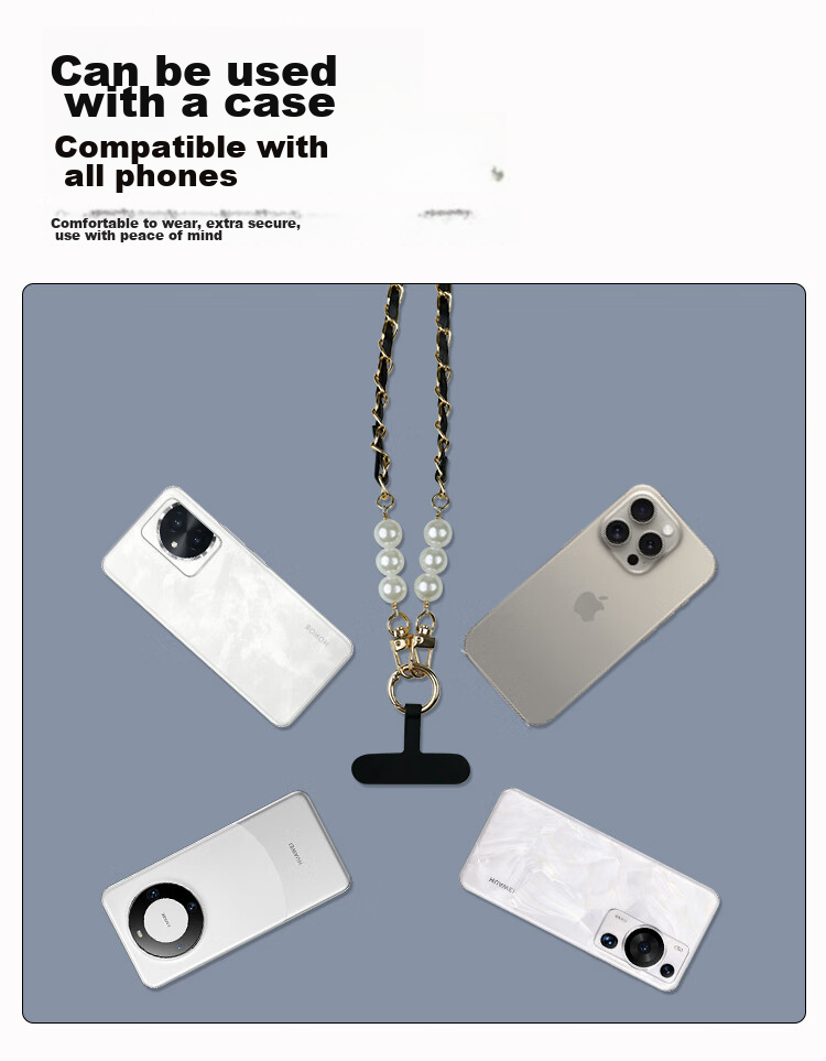 ESCASE Phone Lanyard, Crossbody Neck Strap, Anti-Loss Phone Case, Long Hanging Chain, High-End Fashion Pearl Necklace, Dopamine, Summer Colorful Black And Gold 3
