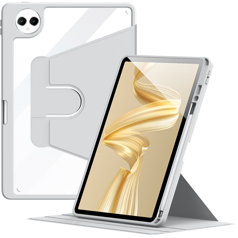 Zhisihui Protective Case for Huawei MatePad Pro 12.2-Inch Tablet, Rotating Support Transparent Case with Pencil Holder, Silicone Full Coverage Shockproof Acrylic Anti-Bend Cover, Gray