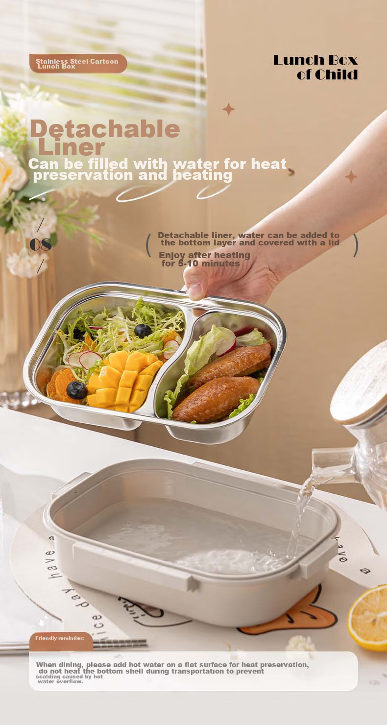 Guangyi 316 Stainless Steel Lunch Box for Elementary School Students And Office Workers, Children's Meal Box with 2 Compartments And Utensils GY7417 8