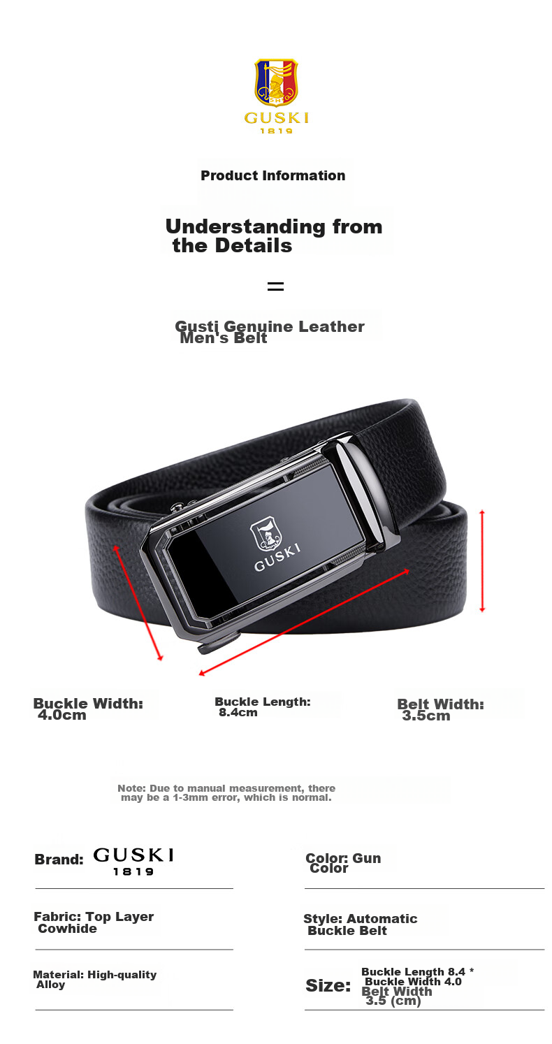 GUSKI Brand Genuine Leather Men's Belt with Automatic Buckle, Business Trouser Belt in Gift Box, Birthday Gift for Boyfriend Or Husband 8