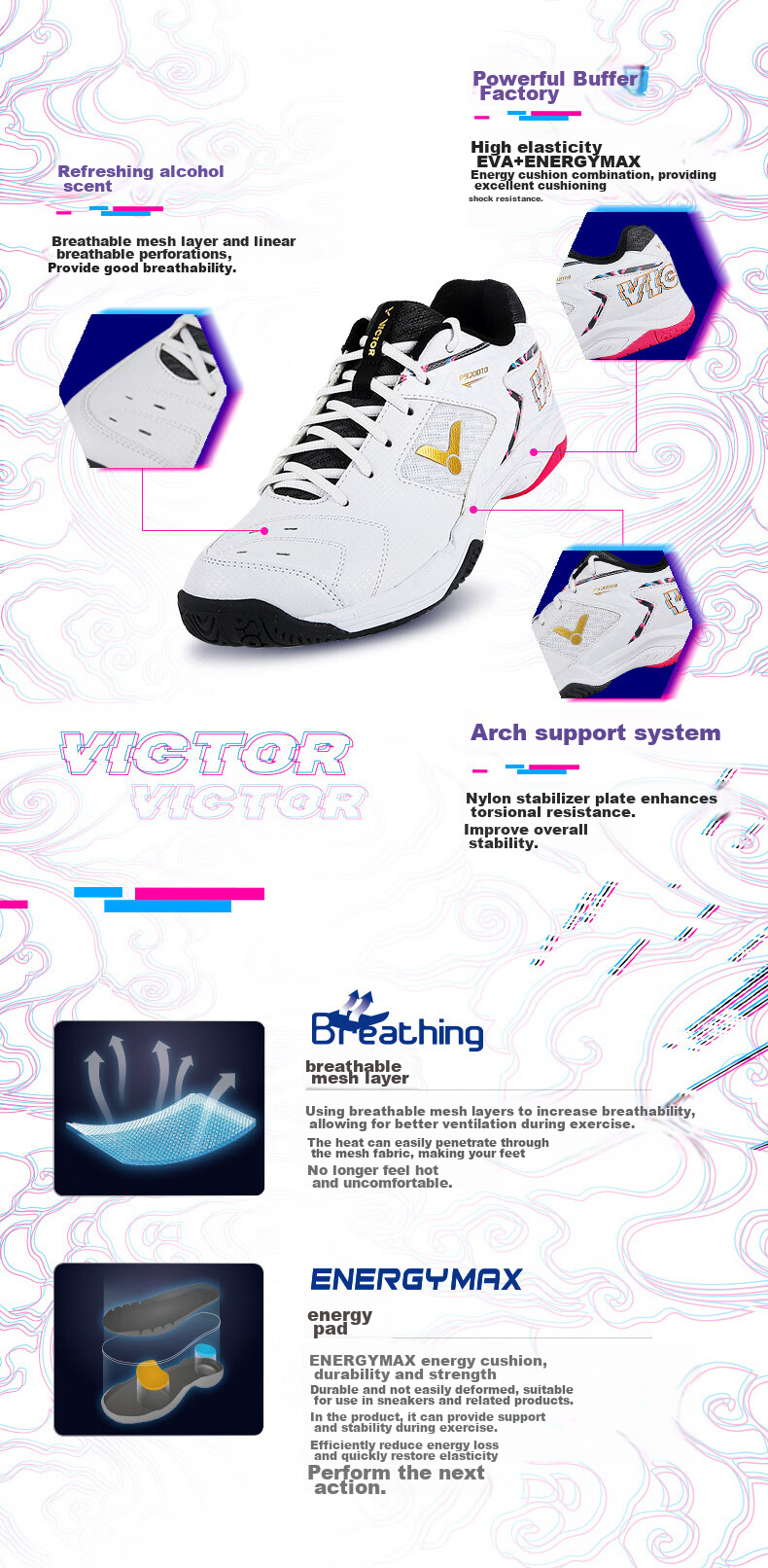 VICTOR Badminton Shoes P9200TD for Men And Women, Non-Slip Wear-Resistant Sports Shoes, Bright White/deep Cyan-Gray, Size 36 3