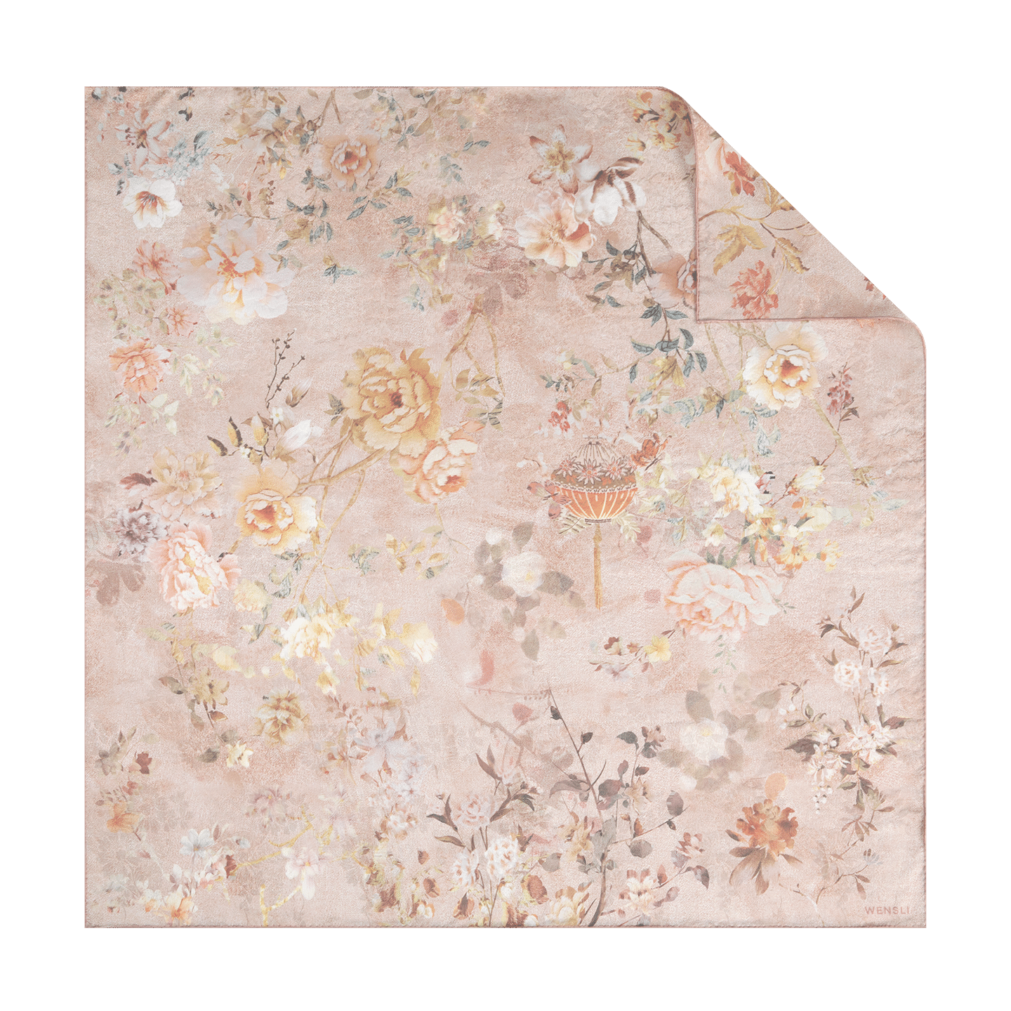 Wanshili 100% Mulberry Silk Handmade Women's Scarf Double-Sided Printed Square Scarf Dream Flower Letter
