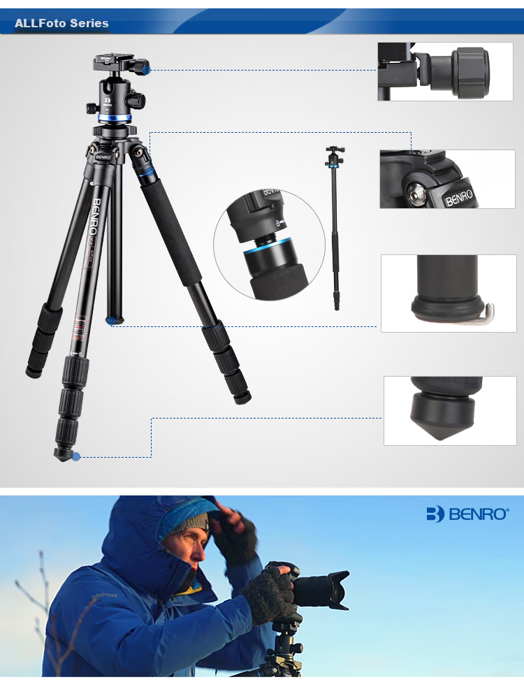 Benro RH258CK Rhinoceros Professional Carbon Fiber Portable Reverse Folding Photography Tripod with Dual Panoramic Ball Head, Detachable Monopod And Tripod Kit for DSLR And Mirrorless Cameras 2