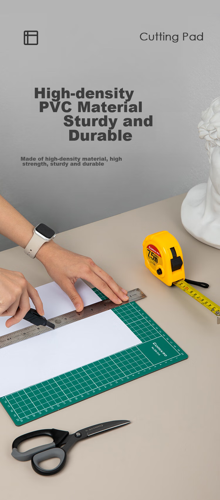 COMIX A4 Double-Sided Cutting Mat, PVC Material, DIY Desktop Pad for Drawing And Engraving, Washable, Student Paper-Cutting, Artistic Carving Board, Anti-Cut Mat, DS-514 Gree 3