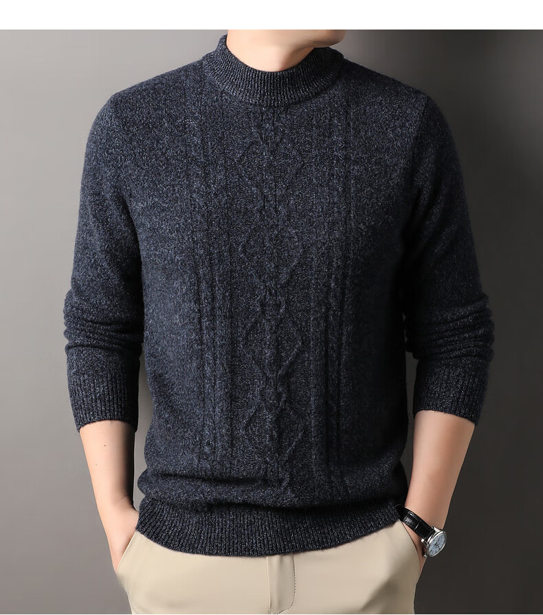 Hengyuanxiang Men's Thickened Wool Sweater Autumn Winter 100% Pure Wool Half Turtleneck Simple Casual Solid Color Knitwear 23