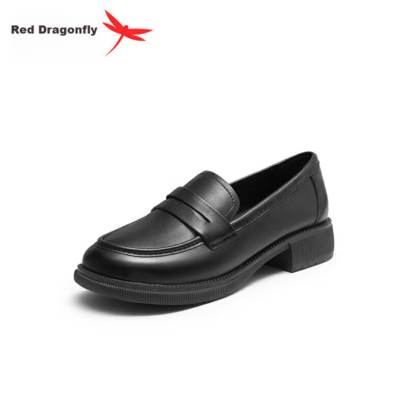 RED DRAGONFLY Genuine Leather Loafers, Women's Cowhide Small Leather Shoes, Retro Casual Slip-On Women's Shoes, WTB43660, Black, Size 37