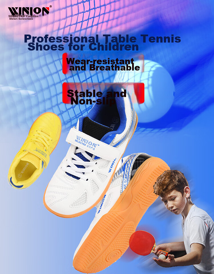 WINION Premium Table Tennis Shoes for Children Boys Girls, Professional Non-Slip Wear-Resistant Training Shoes, White And Blue, Size 34 3