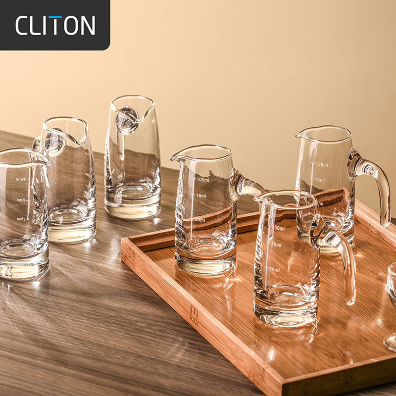 CLITON Baijiu Glass Decanter Set with Measuring Scale, 100ml Small Liquor Pitcher and 6 Cups for Home Use