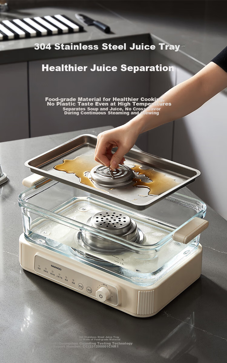 DAEWOO [Selected by Procurement And Sales] Multifunctional Electric Steamer Pot for Stewing And Steaming All-In Food-Grade Glass Transparent No Plastic Household Multi-Layer Steam Pot Stainless Steel Plate S22 16