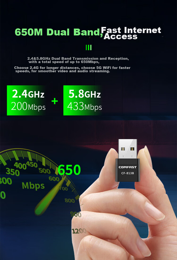 COMFAST CF-813B Dual-Band 650M Bluetooth 5G Wireless Network Adapter for Desktop And Laptop Computers, WIFI Receiver And Transmitter, Bluetooth WIFI Two-I 8