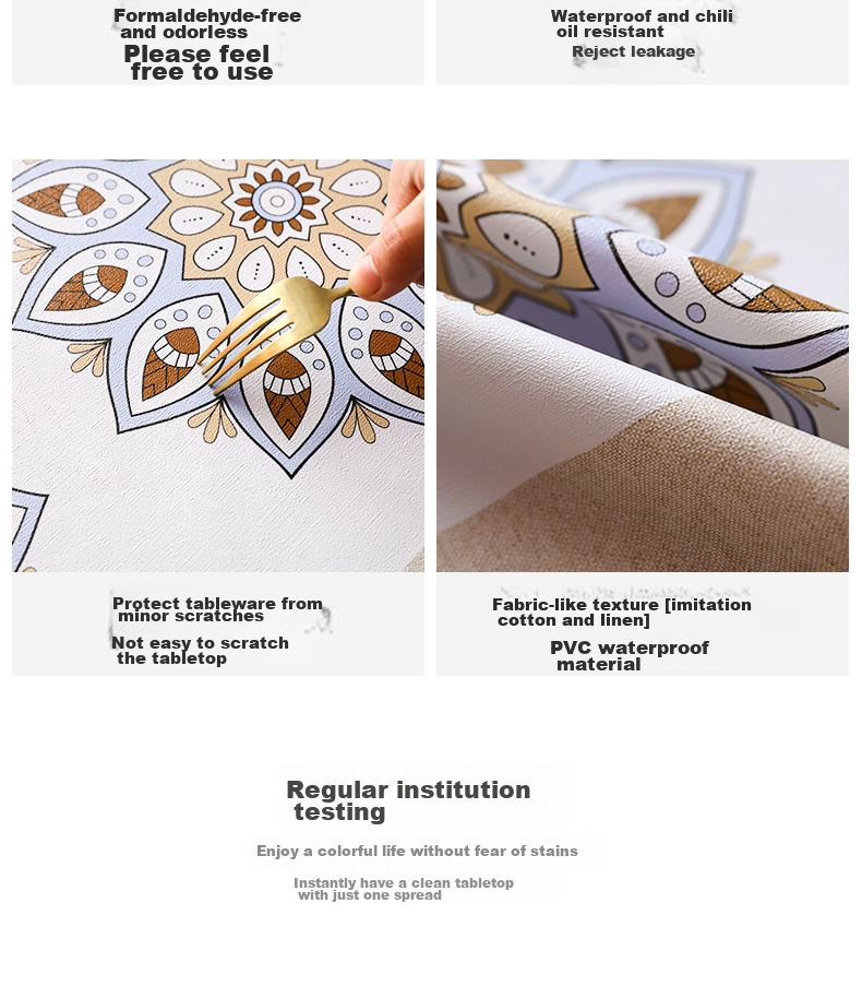 MOON TIME Round Tablecloth, European Style Waterproof Oil-Proof Scald-Resistant Washable Round Dining Table Cover Table Mat Champagne Color 4