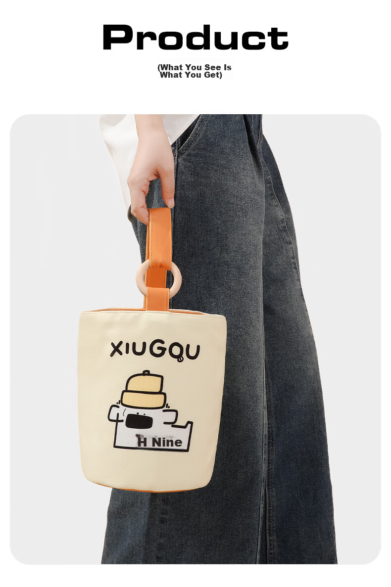 Siwangongli Canvas Bag, Wooden Handle Bucket Bag, College Student Handbag, Casual Niche Gift, Leisure Bag, Commuter Bag 14